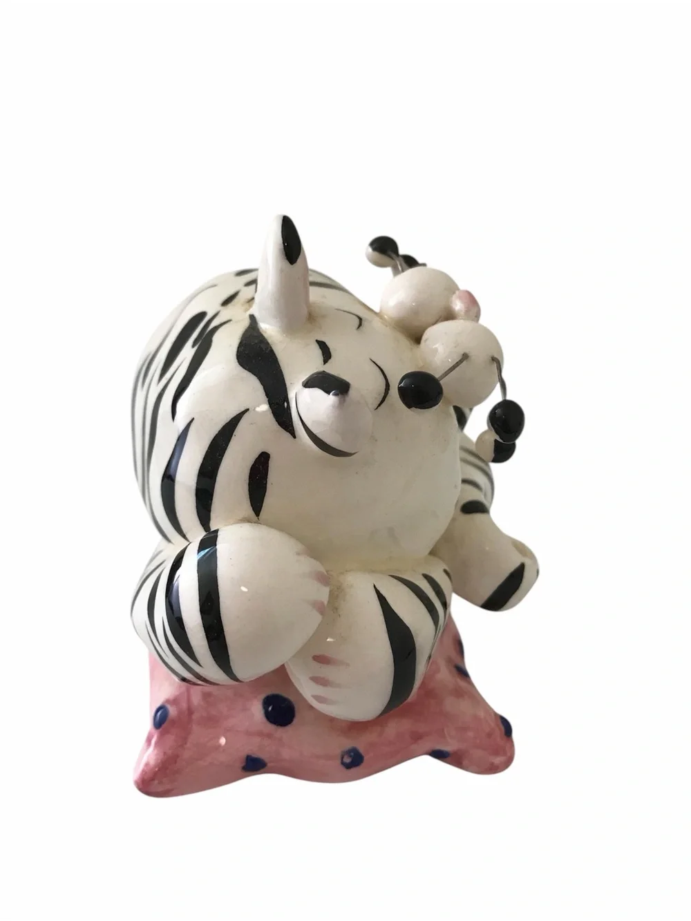 Decorative White and Black Stripe Cat Figurine Amy Lacombe. Music box.